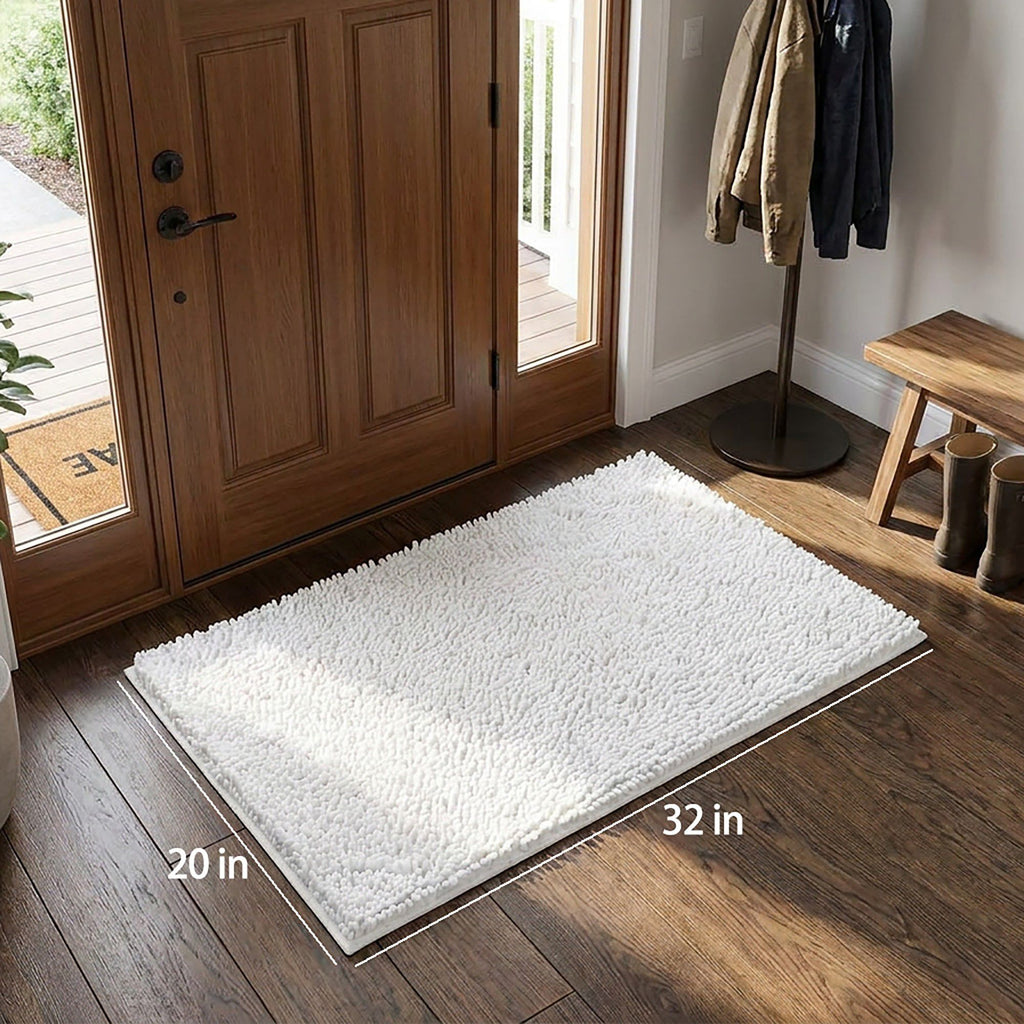 Chenille Bath Mat with Plush Noodle Texture and Non Slip Backing