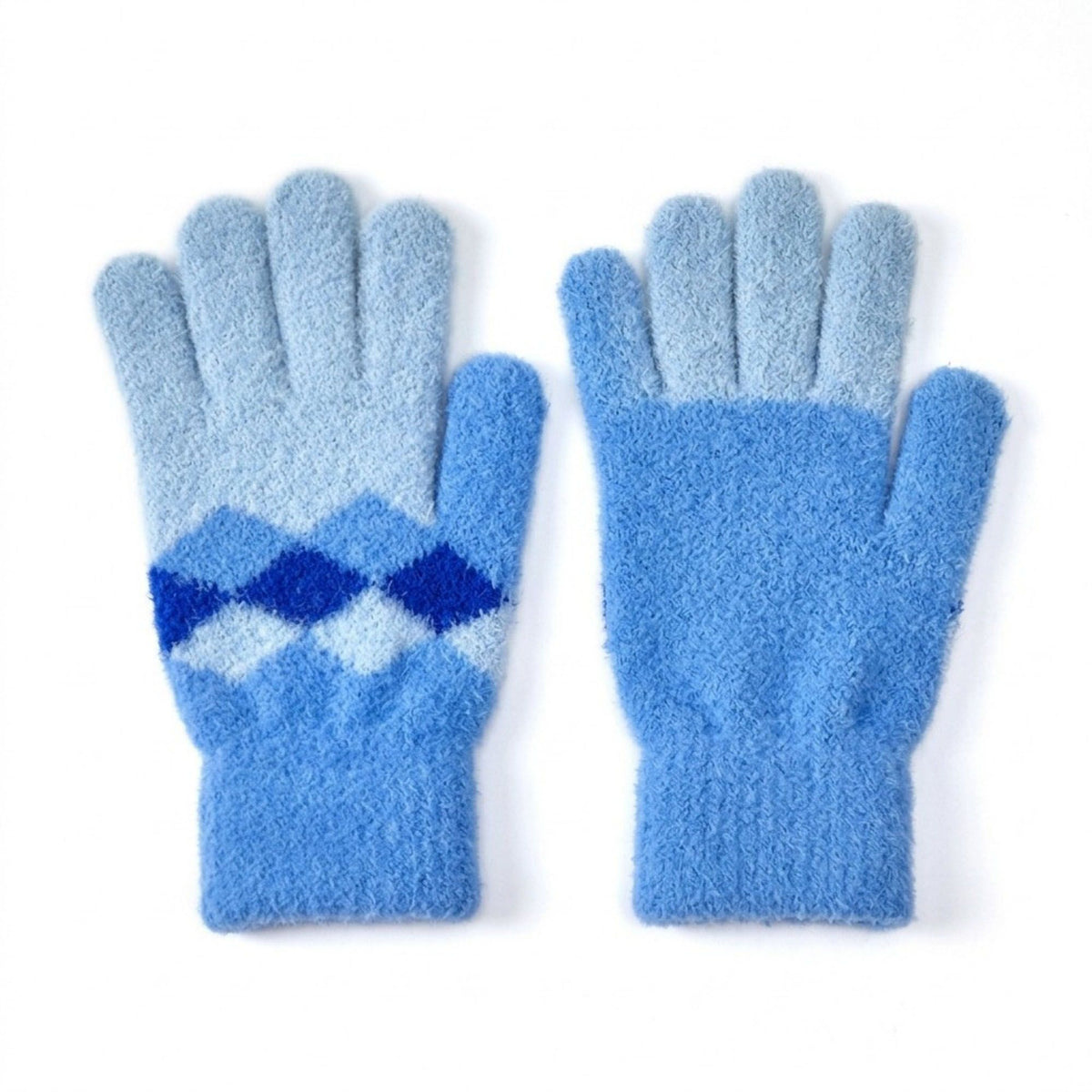 Soft Knit Gloves with Argyle Pattern and Cozy Fuzzy Texture 8.2 x 3.5in