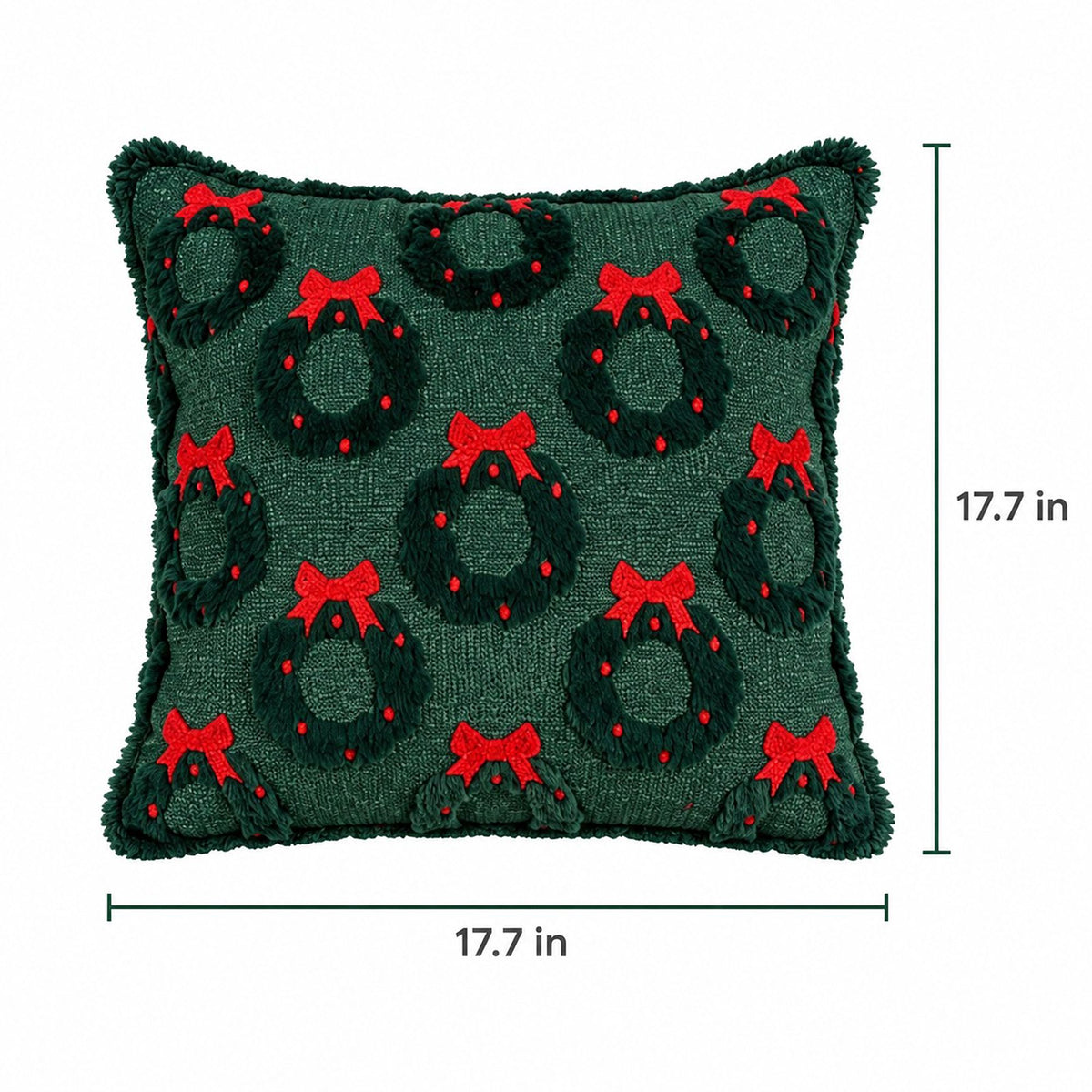 Christmas Wreath Bow Tufted Decorative Throw Pillow Cover
