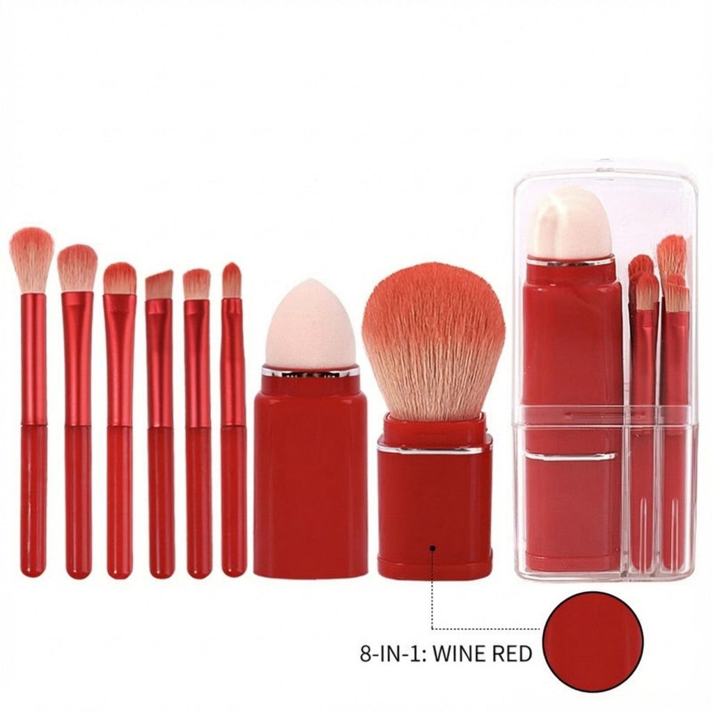 8-Piece Makeup Brush and Sponge Set with Retractable Face Brushes and Travel Storage Case