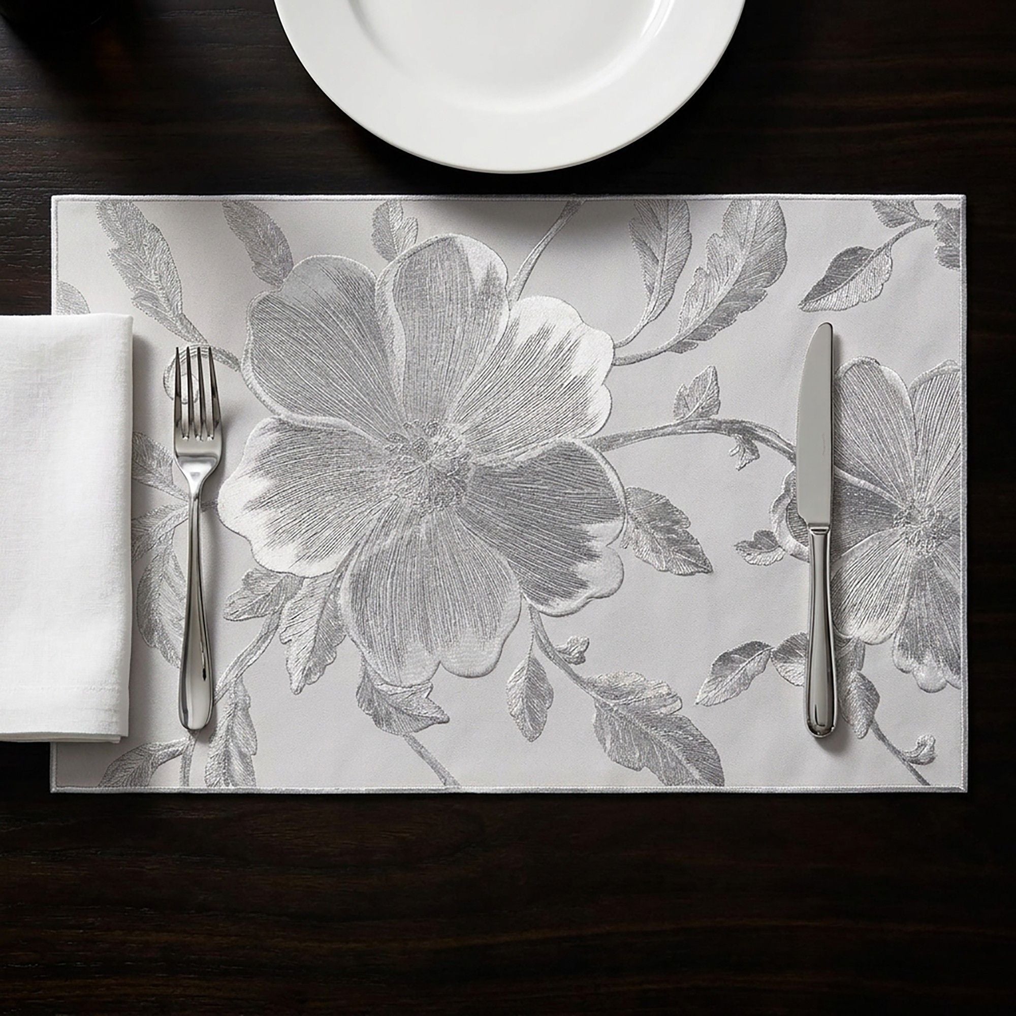4 Piece Floral Placemat Set Metallic PVC Heat Resistant Table Mats for Dining Table