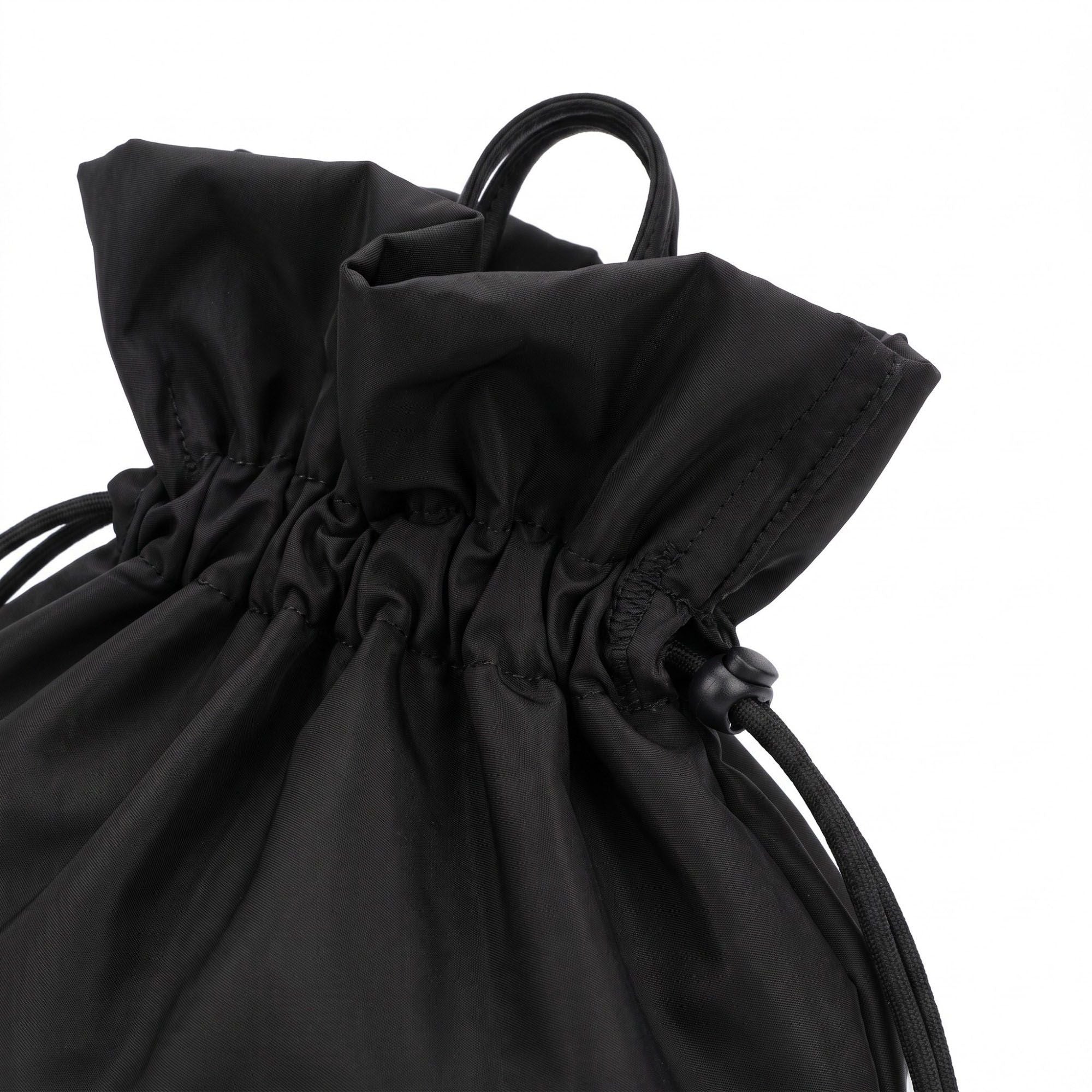 Drawstring Bucket Bag with Double Top Handles and Ruched Opening 11x9x4.5in