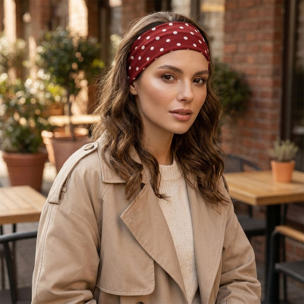 Polka Dot Stretch Headbands 3 Pack Soft Cotton Hair Bands Wide Headwrap for Daily Wear