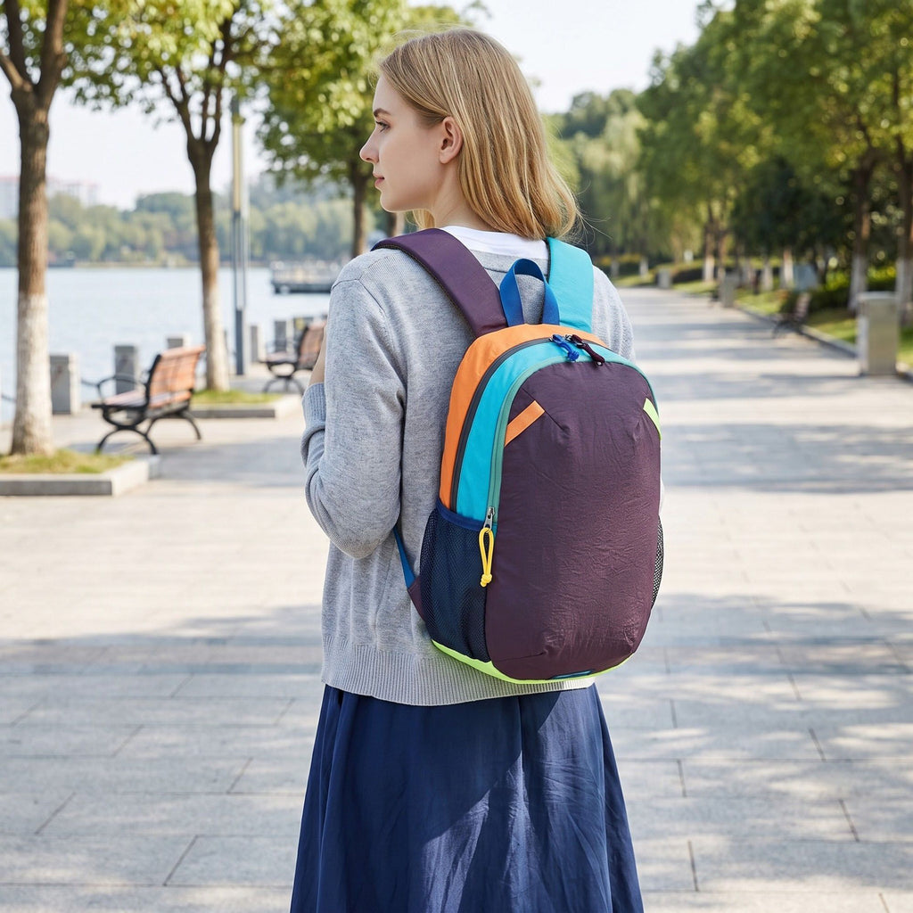 Colorblock Multi-Compartment Backpack with Padded Shoulder Straps and Dual Mesh Side Pockets