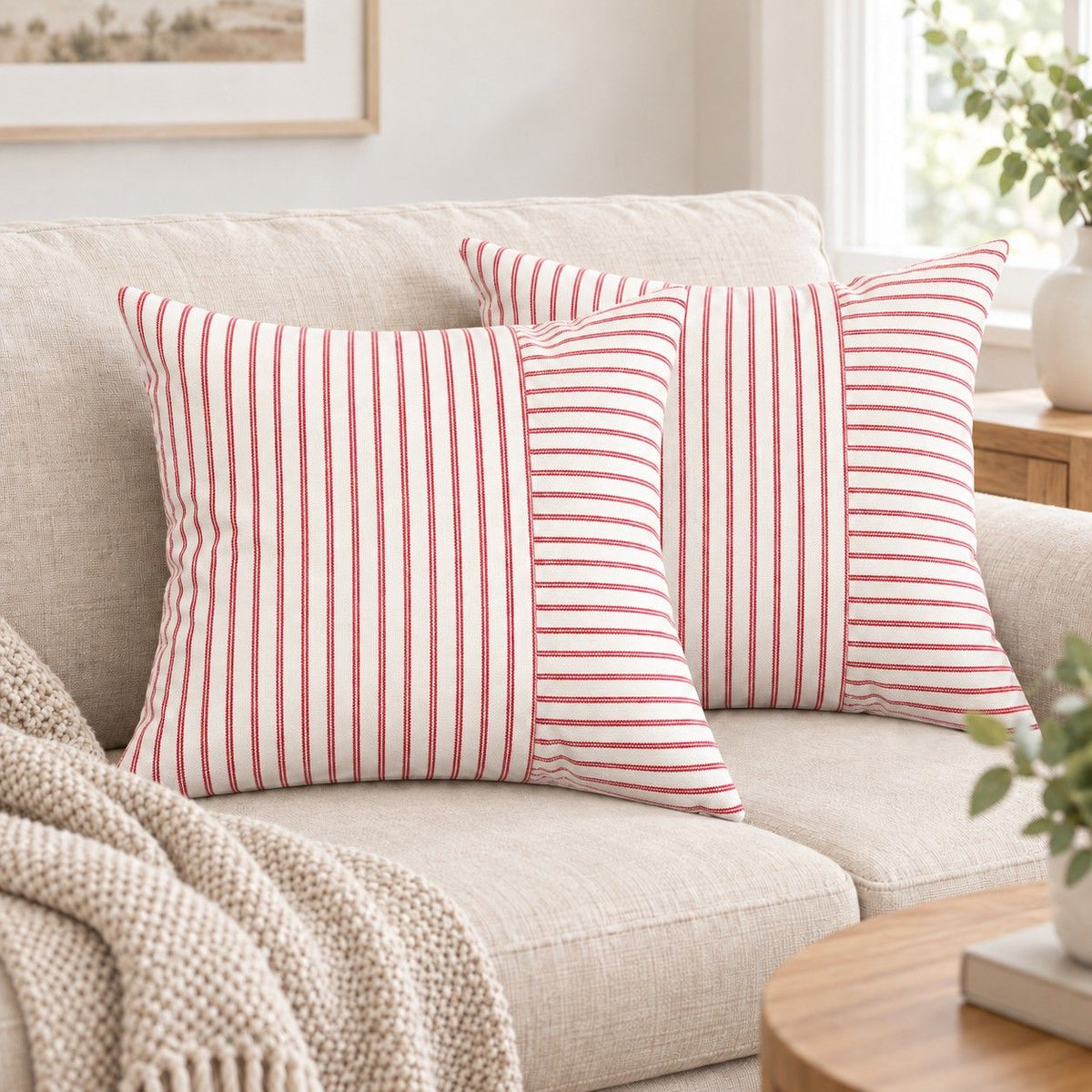 2 Pack Striped Textured Throw Pillow Covers 18 x 18 Inch for Couch Sofa and Bed