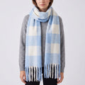 Oversized Plaid Scarf with Fringe Soft Brushed Winter Wrap