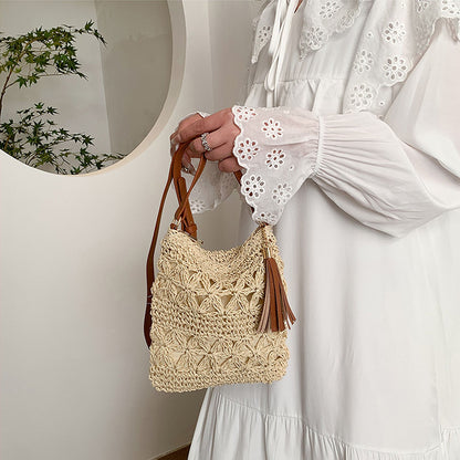 Anna-Kaci Women's Bohemian Crochet Shoulder Bag with Leather Straps