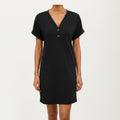 Anna-Kaci Women's Short Sleeve V Neck Shift Dress with Button Detail Relaxed Fit Casual Tunic Dress