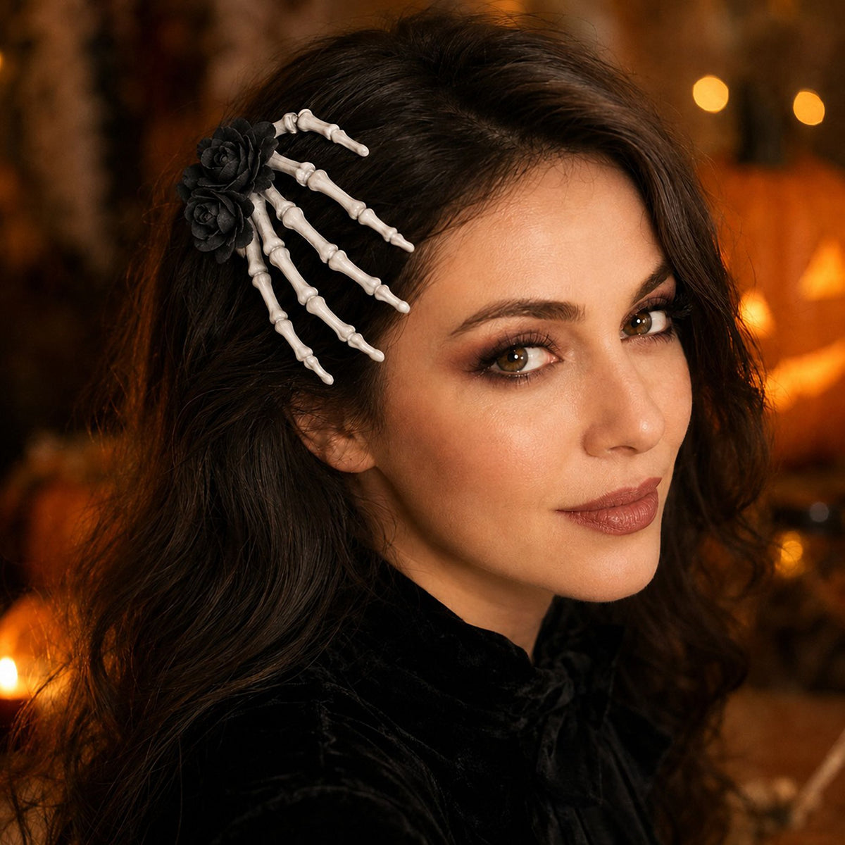 Halloween Skeleton Hand Rose Hair Clips 2pc