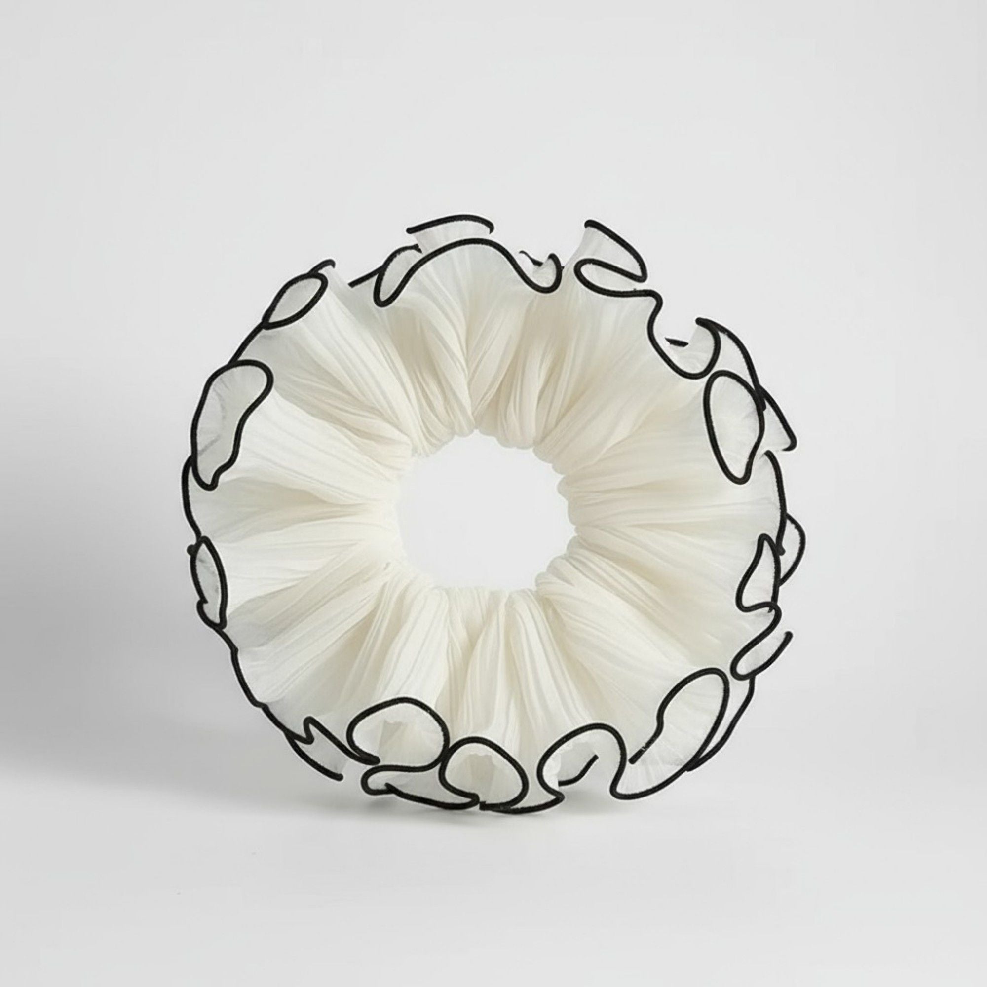 Pleated Organza Hair Scrunchie with Contrast Trim and Voluminous Ruffled Design