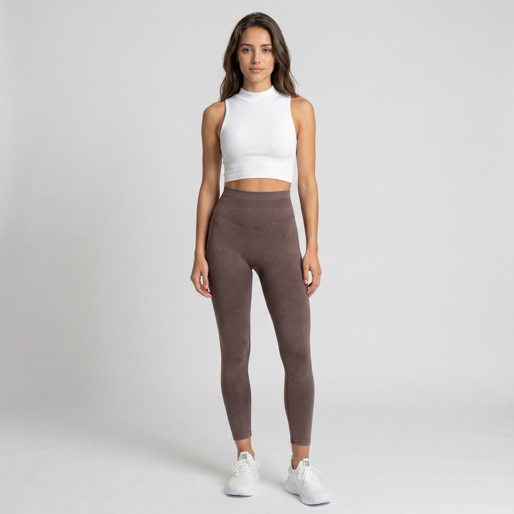 Anna-Kaci Women's High Waist Seamless Leggings with Ribbed Waistband and Contour Detail