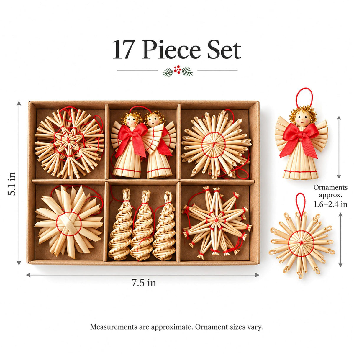 56ct Straw Christmas Tree Ornaments Assorted Holiday Decorations Gift