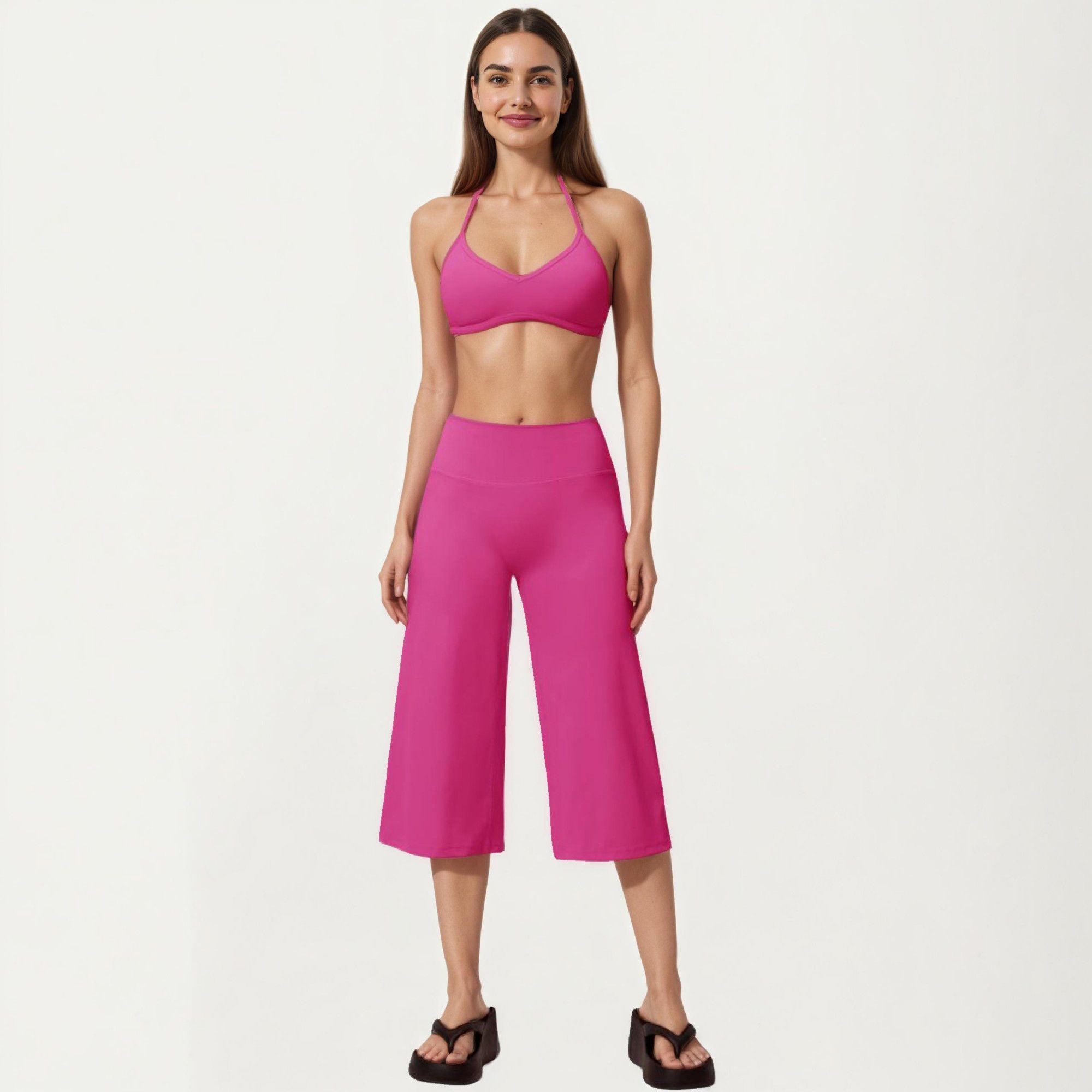 Anna-Kaci Active Women's High Waist Capri Wide Leg Pants with Smooth Stretch Fabric and Relaxed Fit