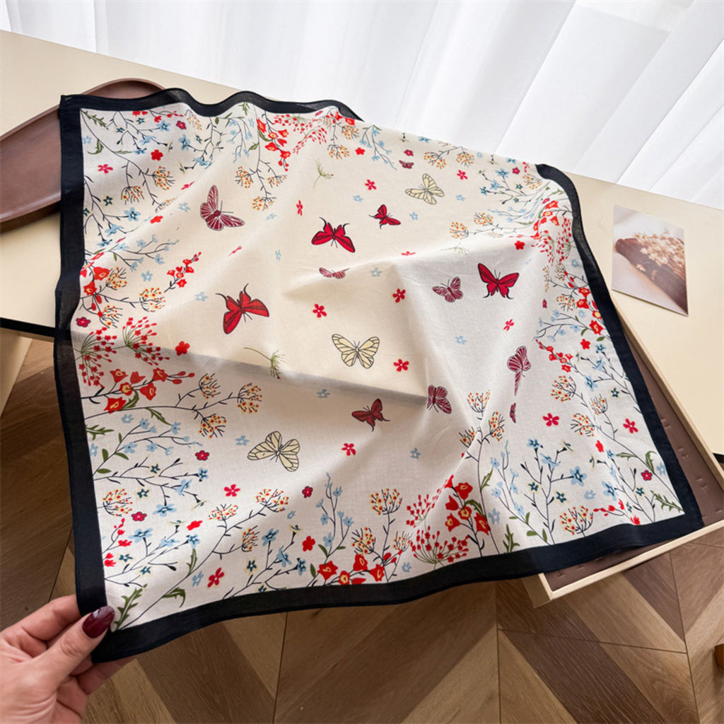Pure Cotton Butterfly Floral Print Square Scarf Lightweight Fashion Neck Hair Scarf 25.5¡Á25.5 Inches