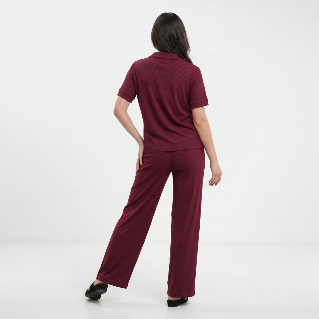 Plus Size 2-Piece Short Sleeve Button Front Pajama Top and Wide Leg Pants Sleepwear Lounge Set
