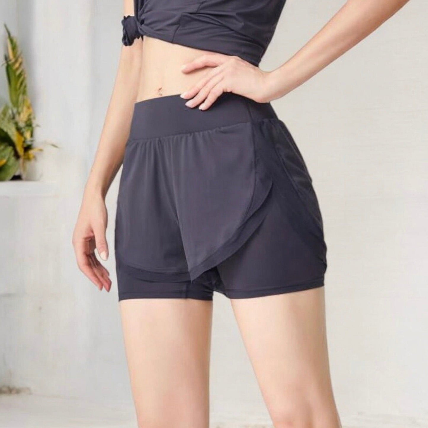 High Waist Layered Running Shorts with Built-in Liner