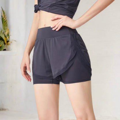 High Waist Layered Running Shorts with Built-in Liner
