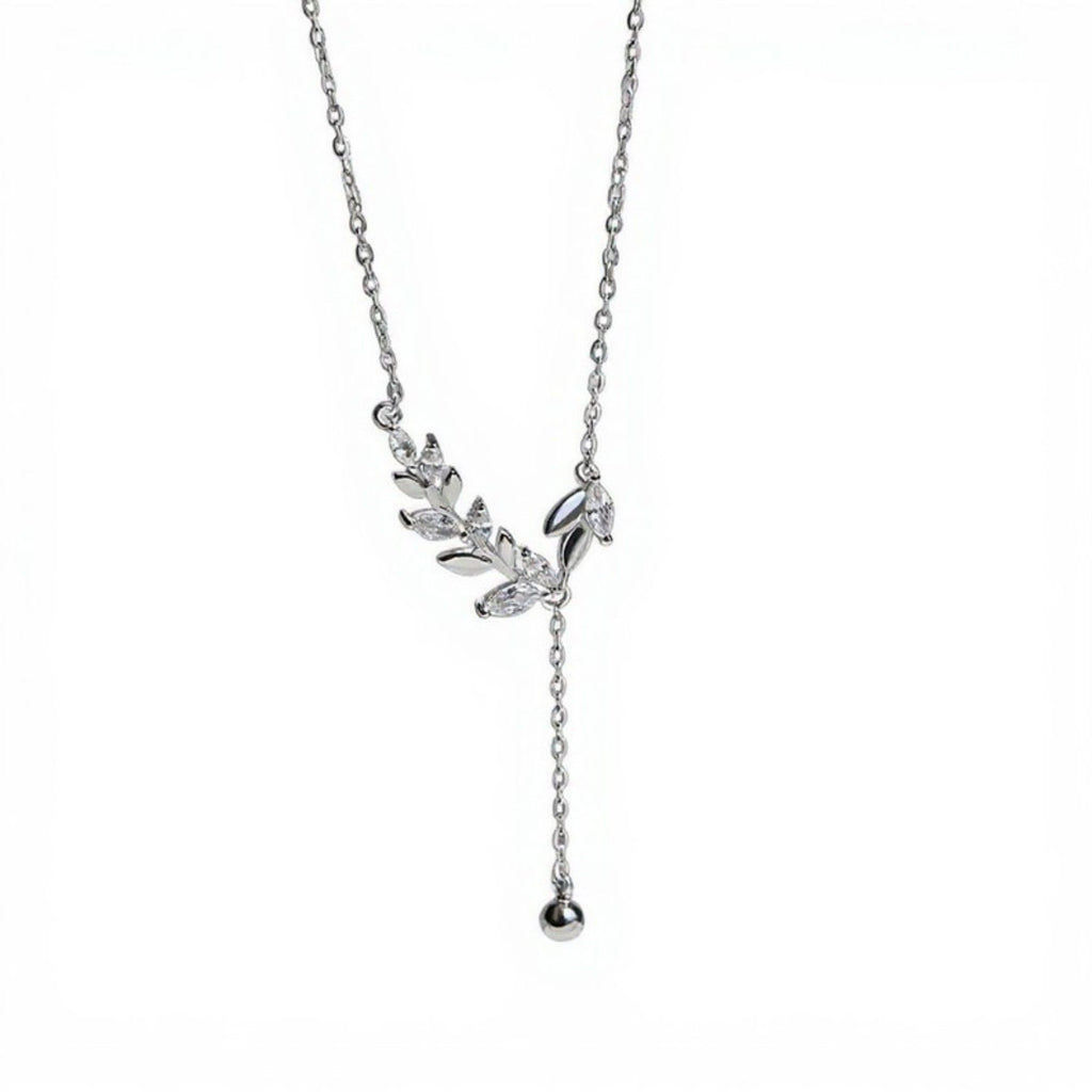 Women's Crystal Leaf Pendant Necklace with Drop Chain Accent