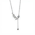 Women's Crystal Leaf Pendant Necklace with Drop Chain Accent