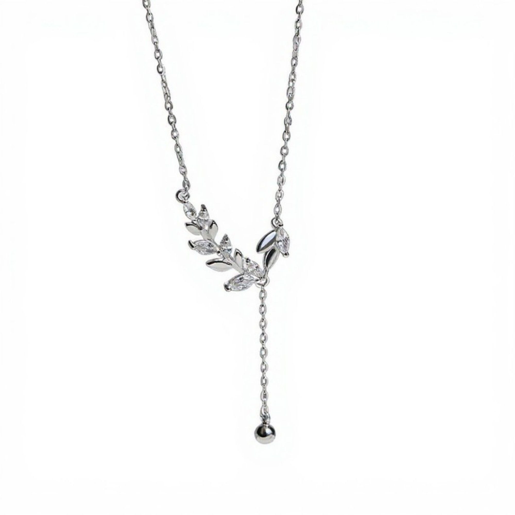 Women's Crystal Leaf Pendant Necklace with Drop Chain Accent
