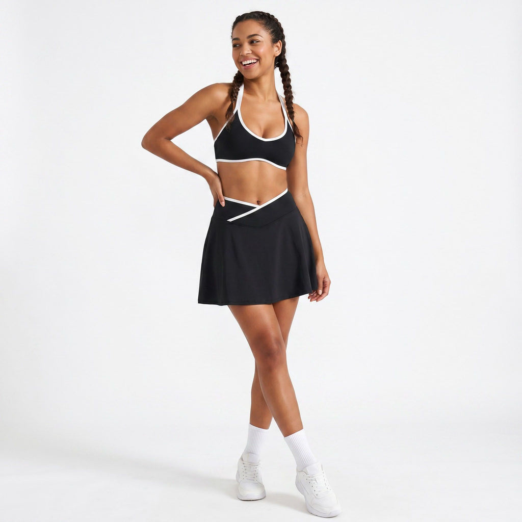 Padded Halter Sports Bra Tank Top Contrast Trim Workout Yoga Crop Top