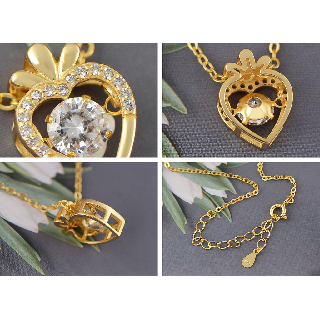 Radish Heart-Shaped Pendant Necklace with Clear Crystal Center