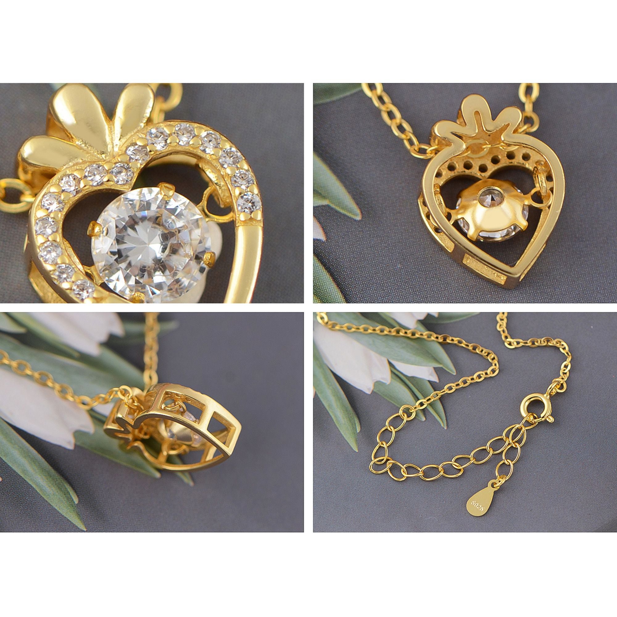 Radish Heart-Shaped Pendant Necklace with Clear Crystal Center