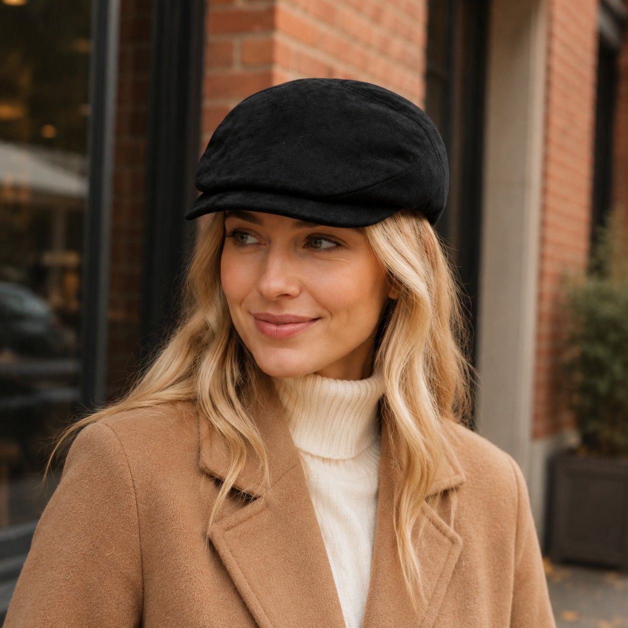 Faux Suede Newsboy Cap Short Brim Vintage Baker Boy Hat
