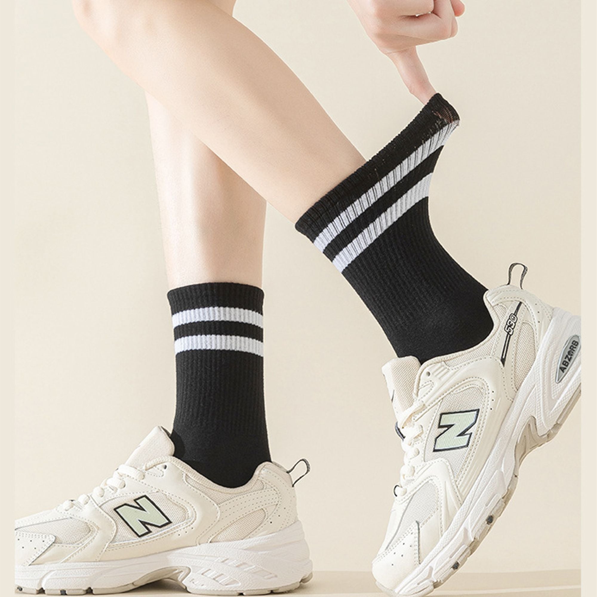 Anna-Kaci Women's 4-Pack Sporty Crew Socks with Double White Stripes Moisture-Wicking Ribbed Design