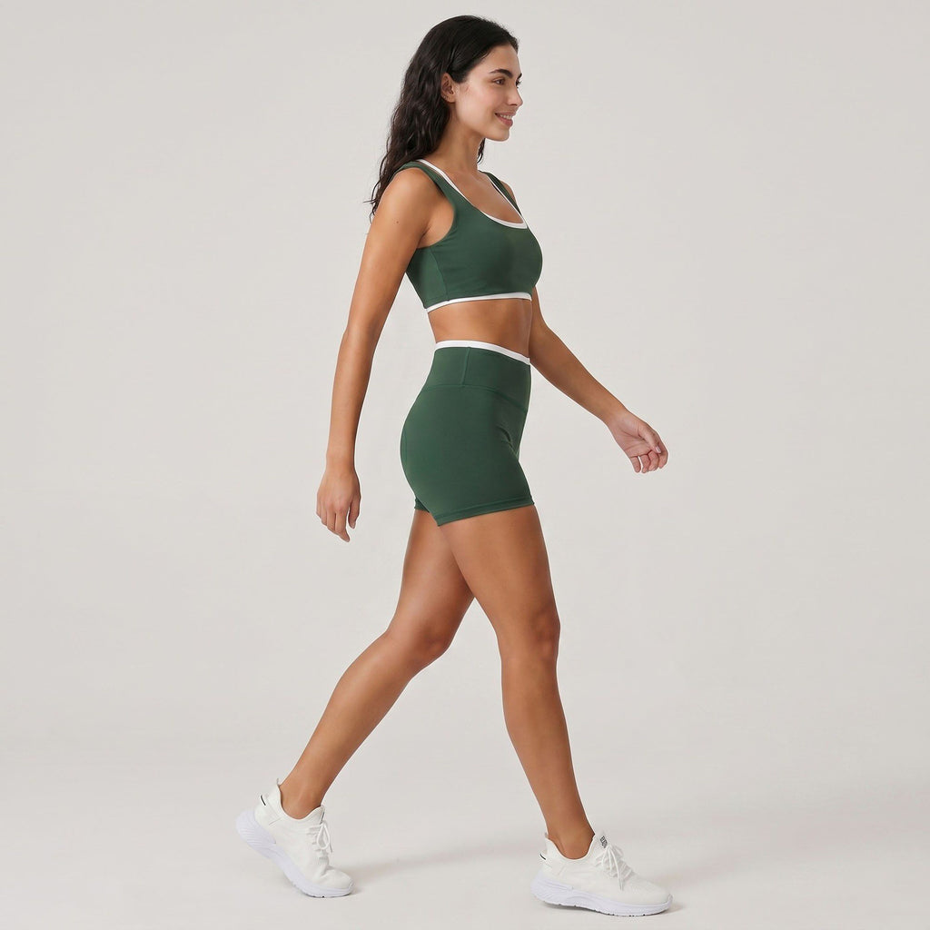 High Waist Biker Shorts with Wide Waistband Mid Thigh Length Smooth Stretch Fit and Pull On Activewear Design
