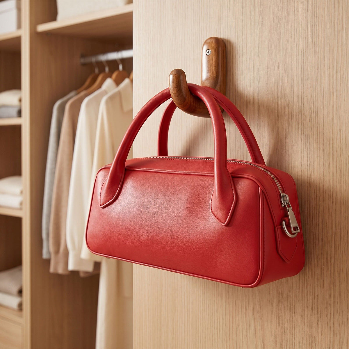 Structured Top Handle Handbag with Zipper Closure and Shoulder Strap