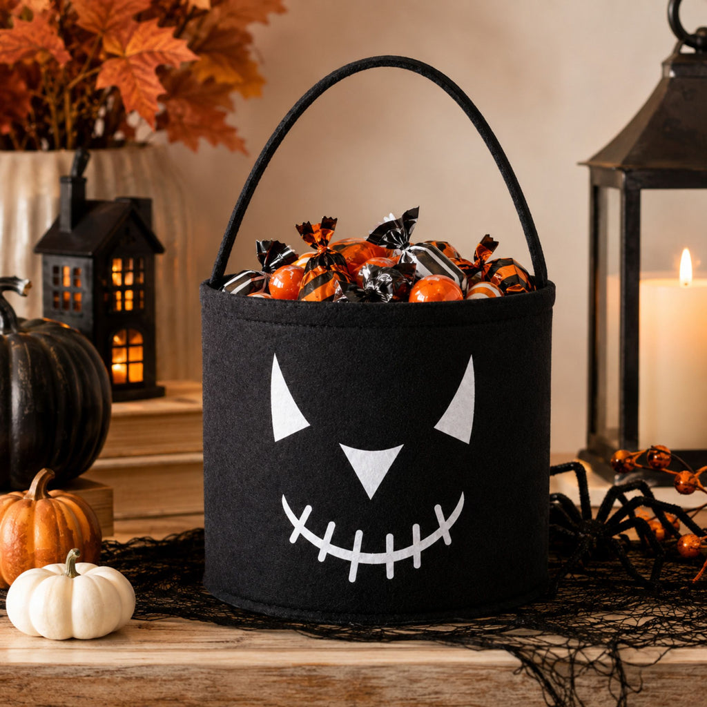 Halloween Felt Candy Bucket Pumpkin Trick or Treat Basket Large Capacity Holiday Storage Tote Bag
