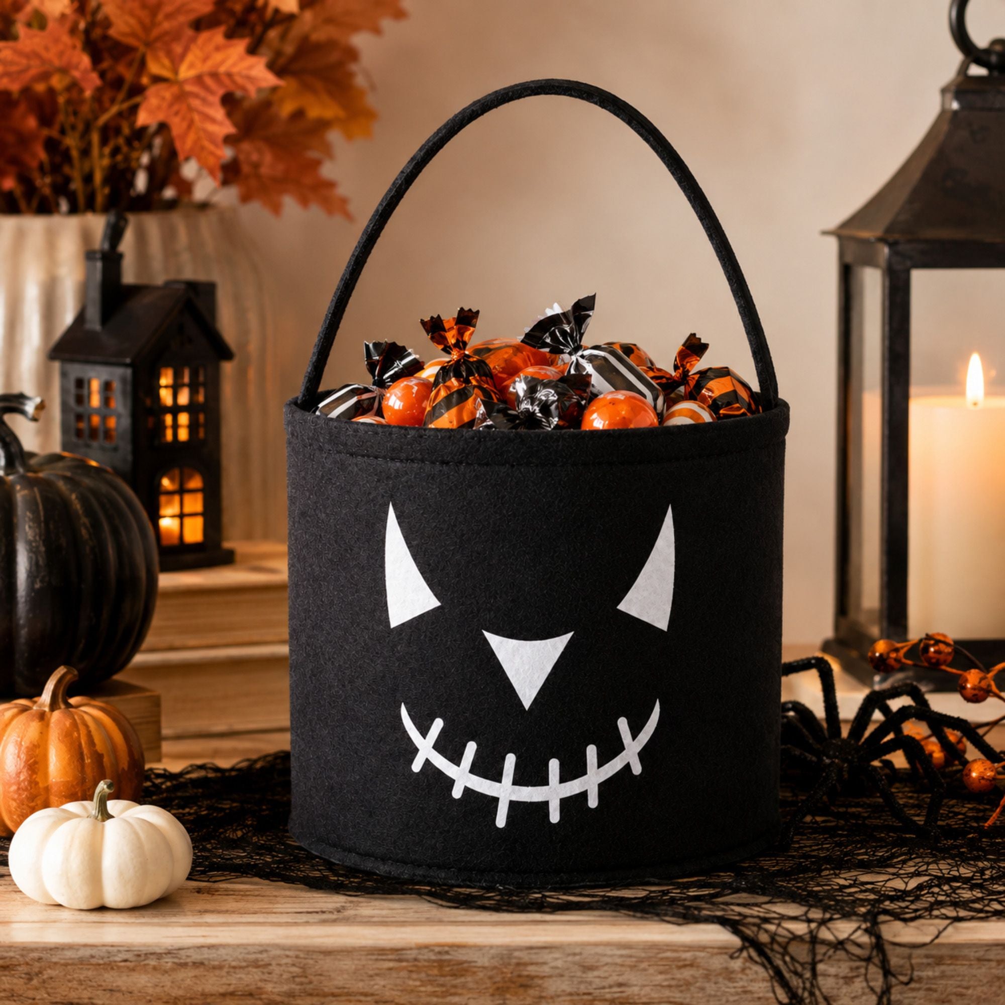 Halloween Felt Candy Bucket Pumpkin Trick or Treat Basket Large Capacity Holiday Storage Tote Bag