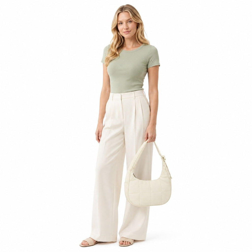 Quilted Nylon Hobo Shoulder Bag with Adjustable Strap and Multiple Pockets