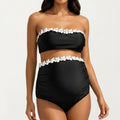 Anna-Kaci Swim Women's Maternity Bandeau Two-piece Swimsuit with Floral Trim and High-Waisted Bottom