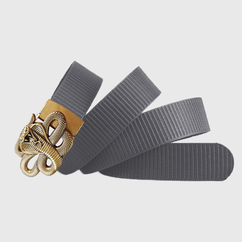 Anna-Kaci Women's Nylon Belt with Gold Cobra Buckle - Bold Statement Buckle Belt for Edgy Casual & Stylish Outfits
