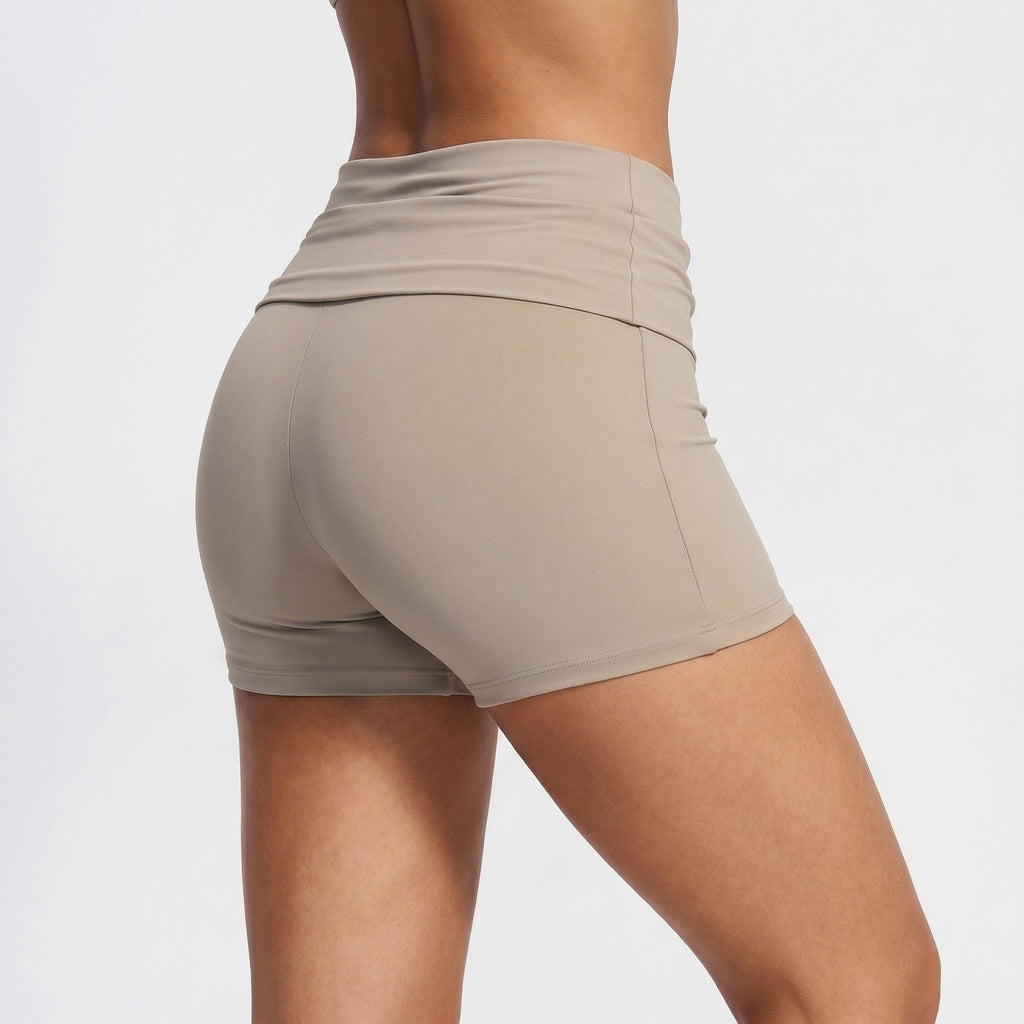 Fold Over Ruched Waistband Yoga Shorts Butt Lifting Workout Shorts