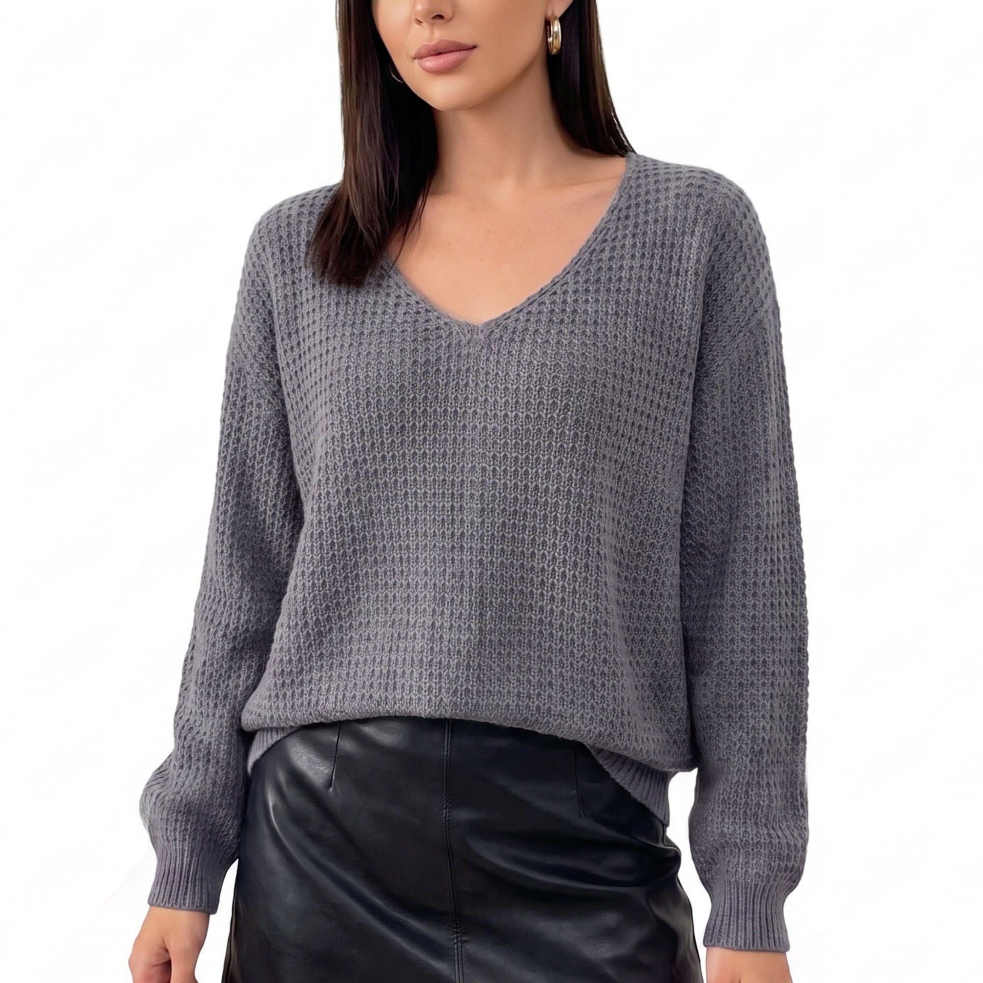 V-Neck Open-Back Tie Long Sleeve Knit Sweater