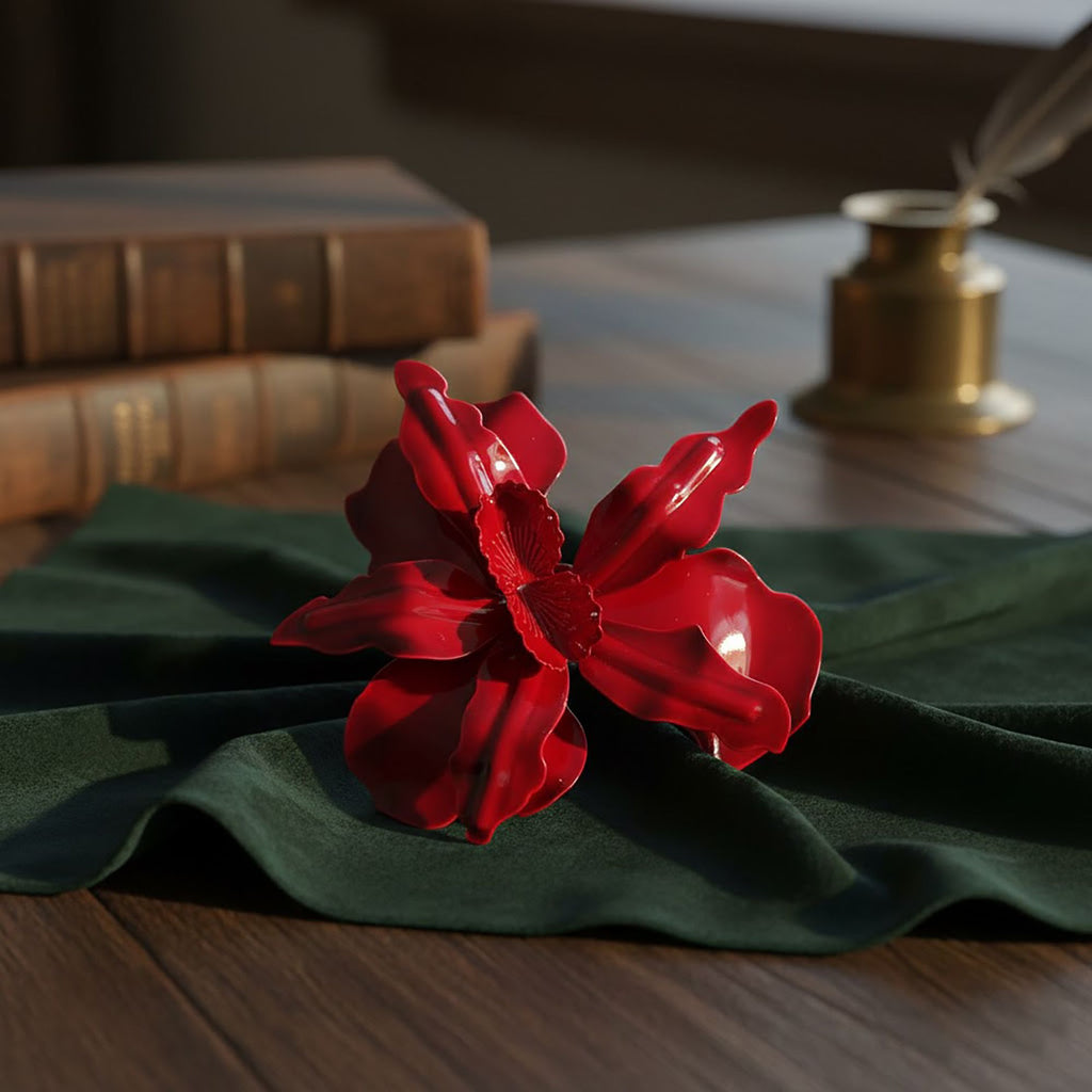 Women's Statement Floral Open Ring with Sculpted Petal Design and Glossy Finish