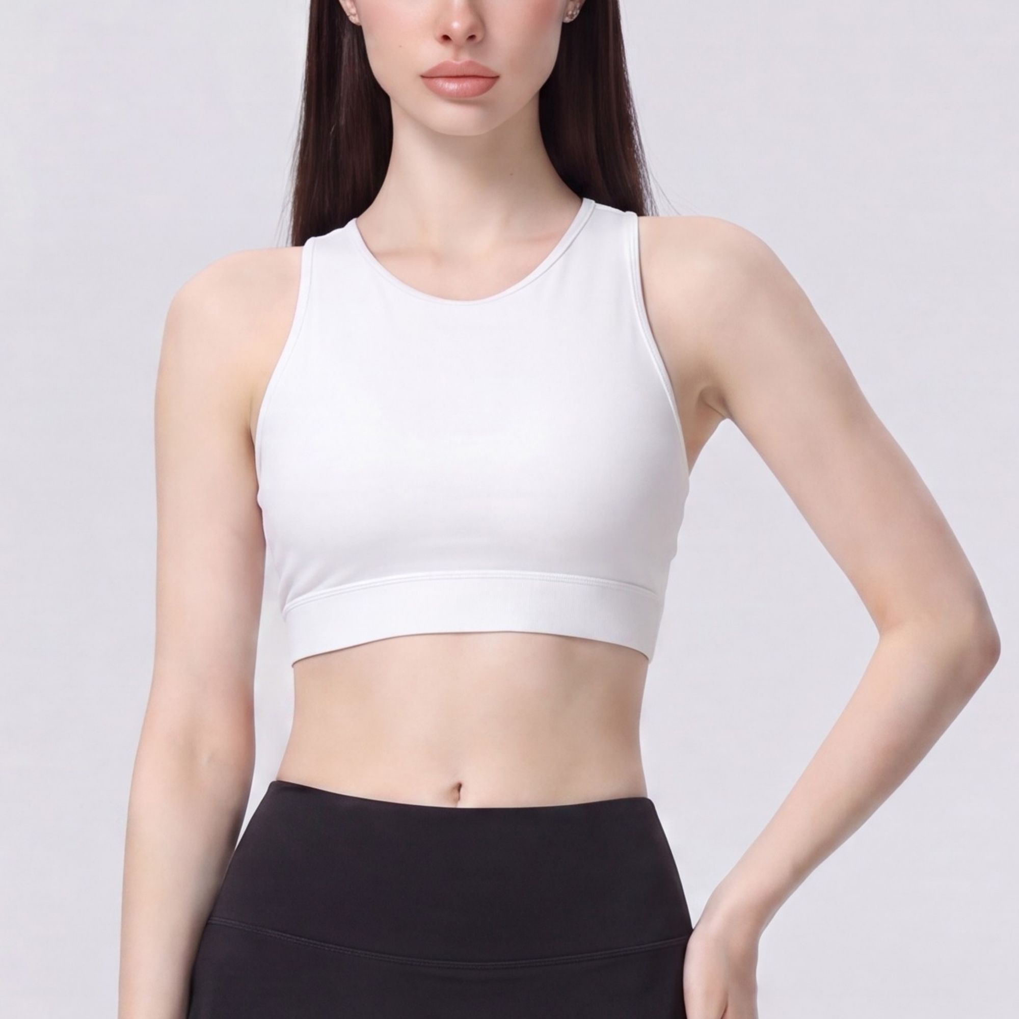 Cropped Sports Bra Tank with High Neck Sleeveless Fitted Workout Yoga Training Top