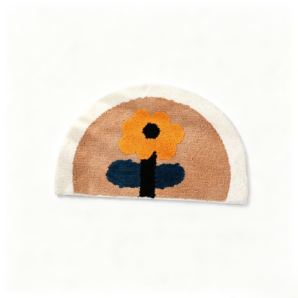 Sunflower Semicircular Bathroom Floor Mat Soft Water?Absorbent Rug with Anti?Slip Base