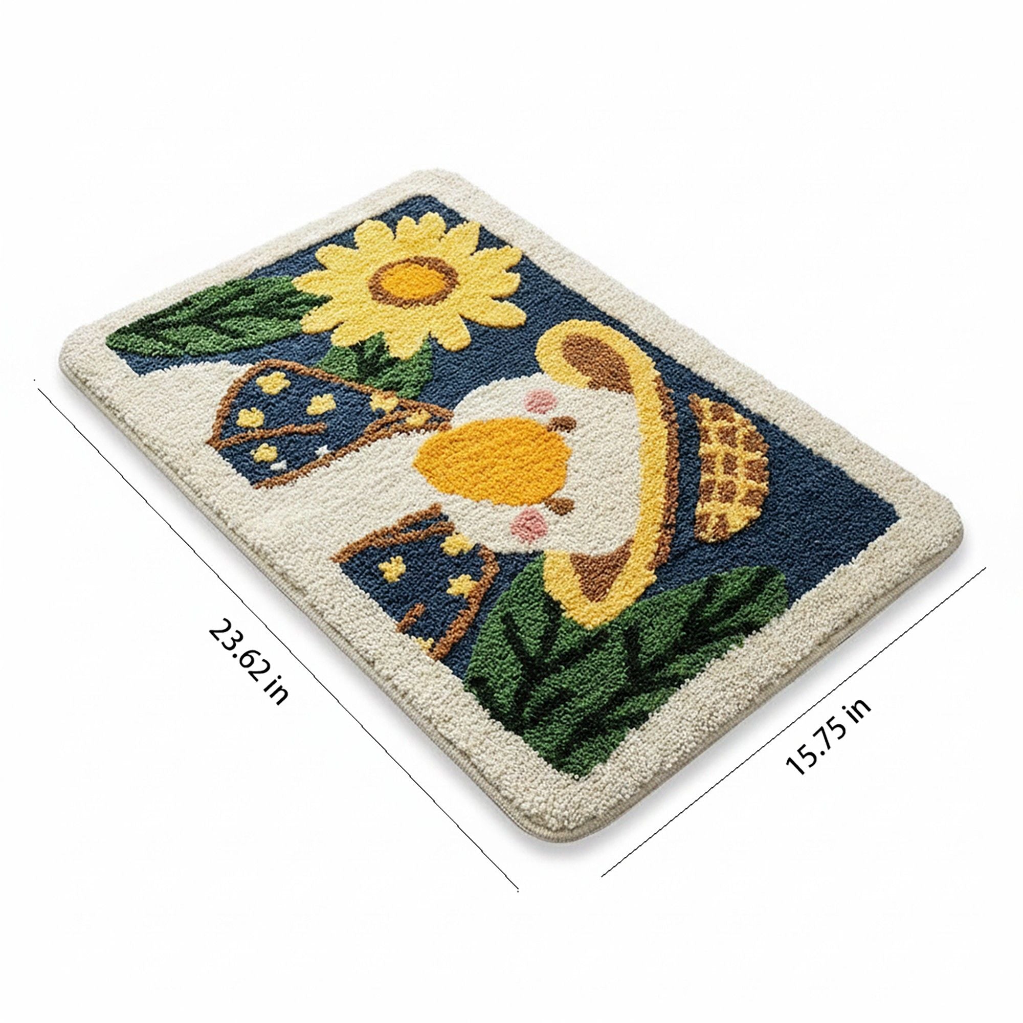 Tufted Floor Mat with Cute Animal and Sunflower Design Non Slip Backing Soft Plush Decorative Rug