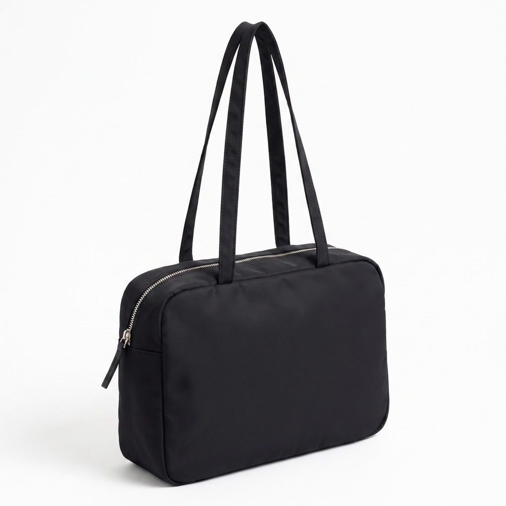 Lightweight Shoulder Tote Bag with Top Zipper and Exterior Side Pockets 12x8x3.5in