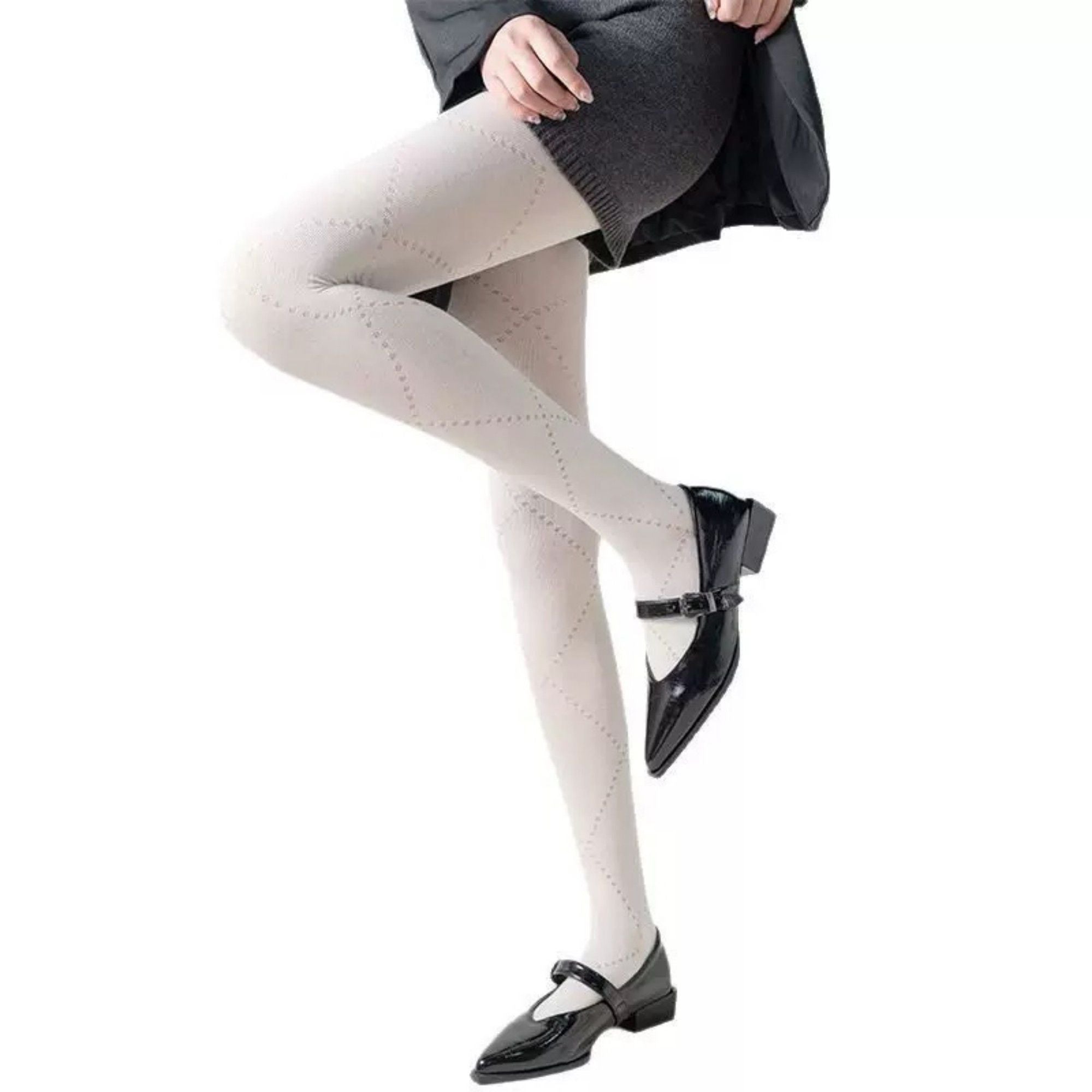 Anna-Kaci Women's Diamond Pattern Knit Tights with Stretch Fit Suitable Height 5'1-5'8