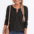 Waffle Knit Henley Raglan Long Sleeve Top