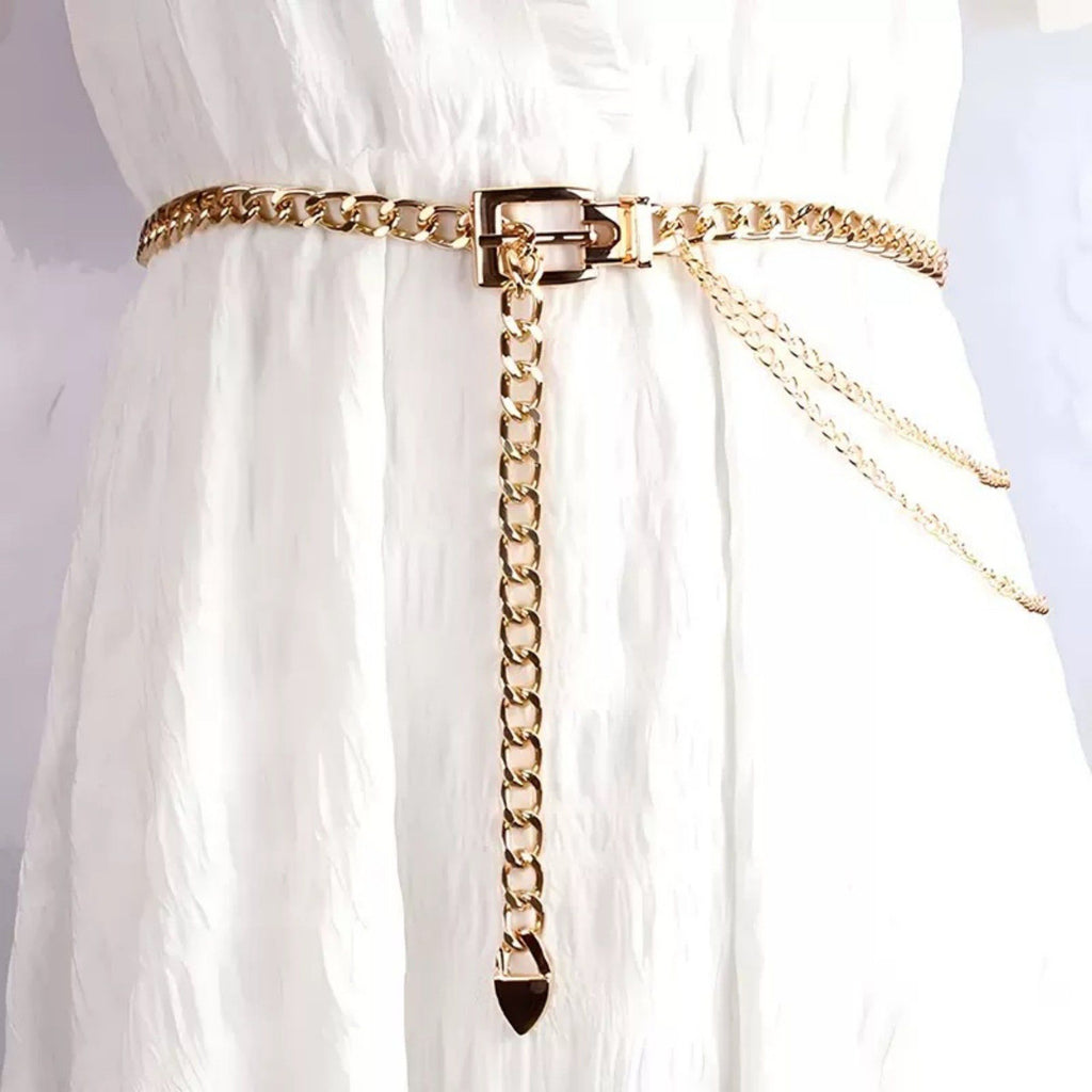 Anna-Kaci Women's Chunky Chain Waist Belt with Layered Draped Links and Buckle Detail for Stylish Definition 41.5in