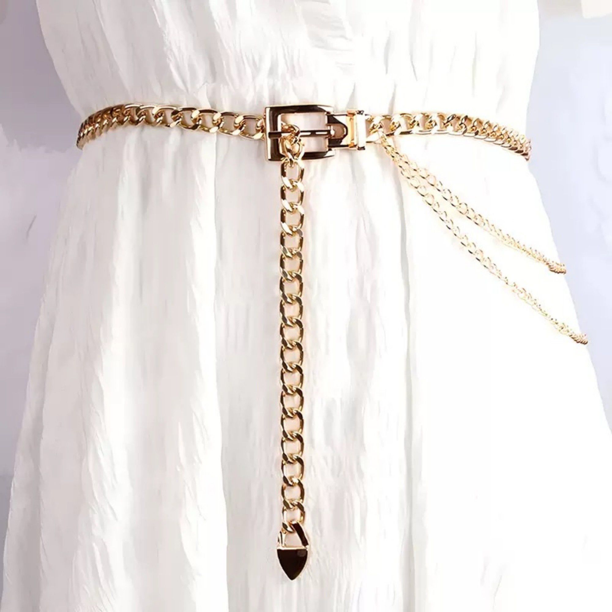 Anna-Kaci Women's Chunky Chain Waist Belt with Layered Draped Links and Buckle Detail for Stylish Definition 41.5in