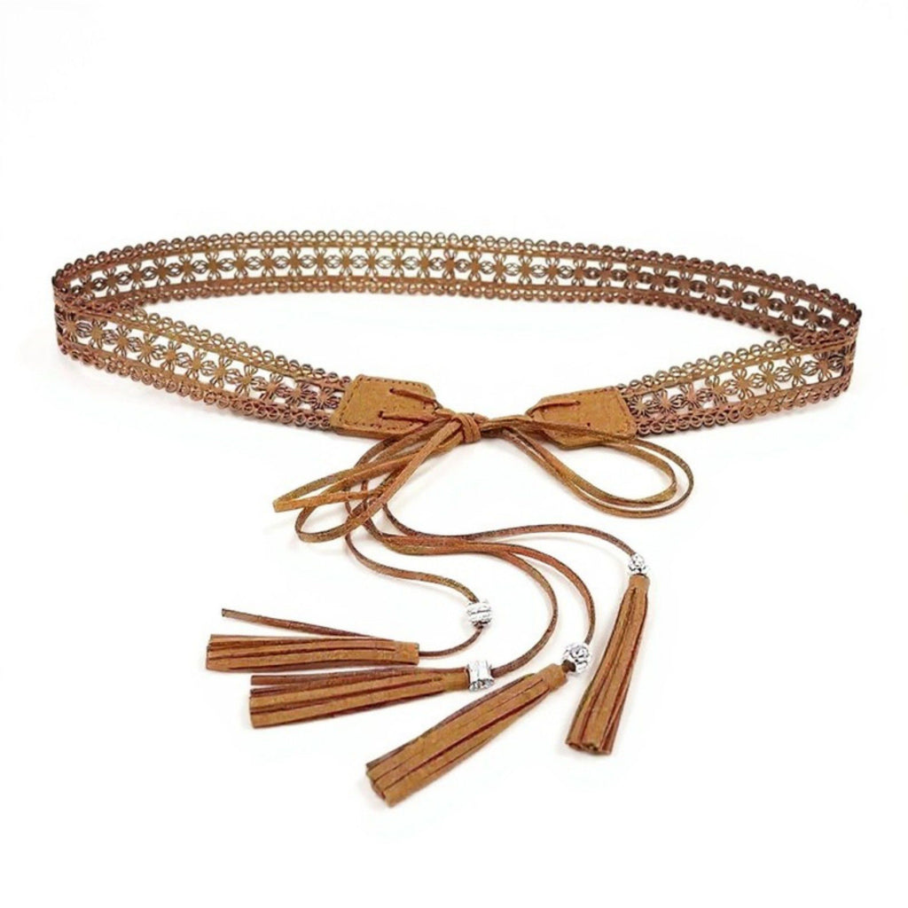 Anna-Kaci Women's Braided Faux Leather Waist Belt with Tassel Tie Detail 67in