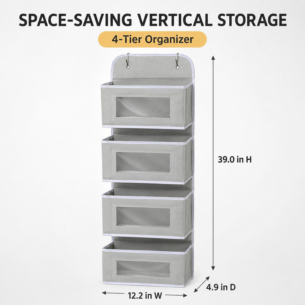 4 Tier Hanging Storage Organizer with Clear Window Pockets for Door Wall or Closet