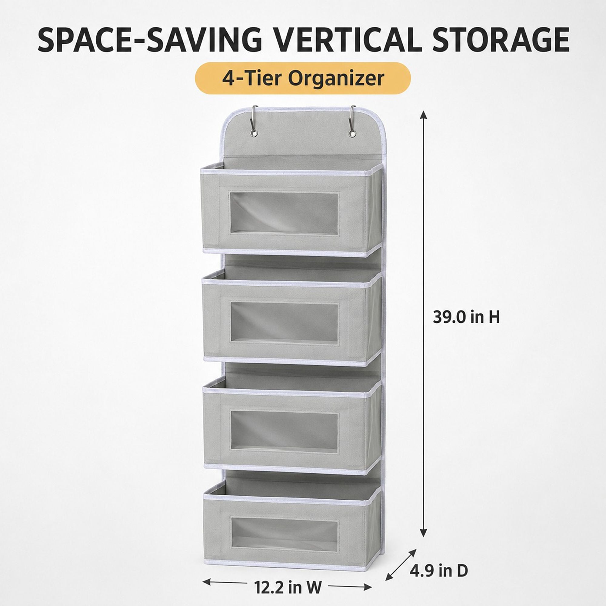 4 Tier Hanging Storage Organizer with Clear Window Pockets for Door Wall or Closet